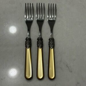 Vintage D & D Flatwear 3 Salad Forks Gold Pearl 7.5” 18/10